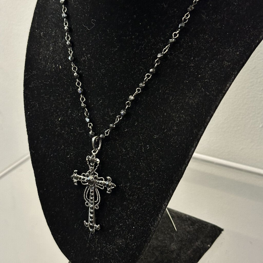 Black Stone Cross Necklace