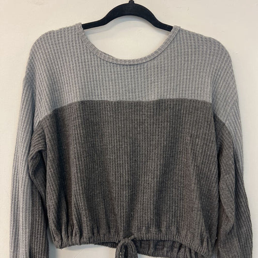 Hollister Grey Color Block Waffle Knit Long Sleeve Top Extra Small