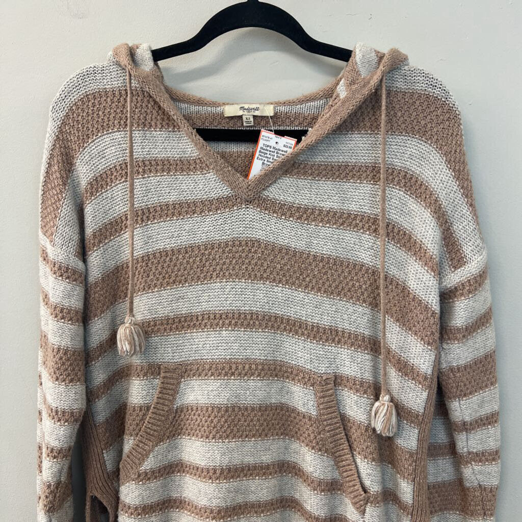 Madewell Brown/ Beige Knit Striped Hooded Sweater Extra Small