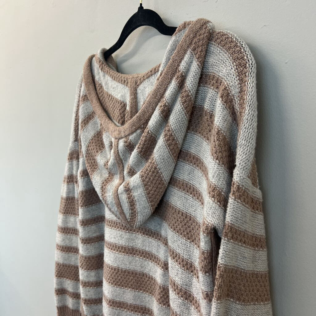 Madewell Brown/ Beige Knit Striped Hooded Sweater Extra Small