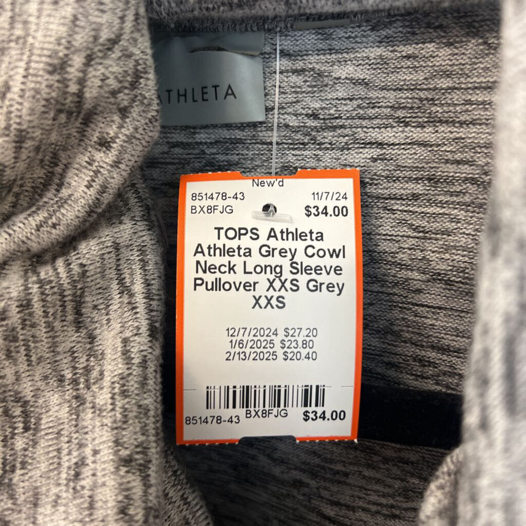 Athleta Grey Cowl Neck Long Sleeve Pullover XXS