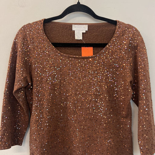 Votre Nom Brown Sequin Sweater Top Small