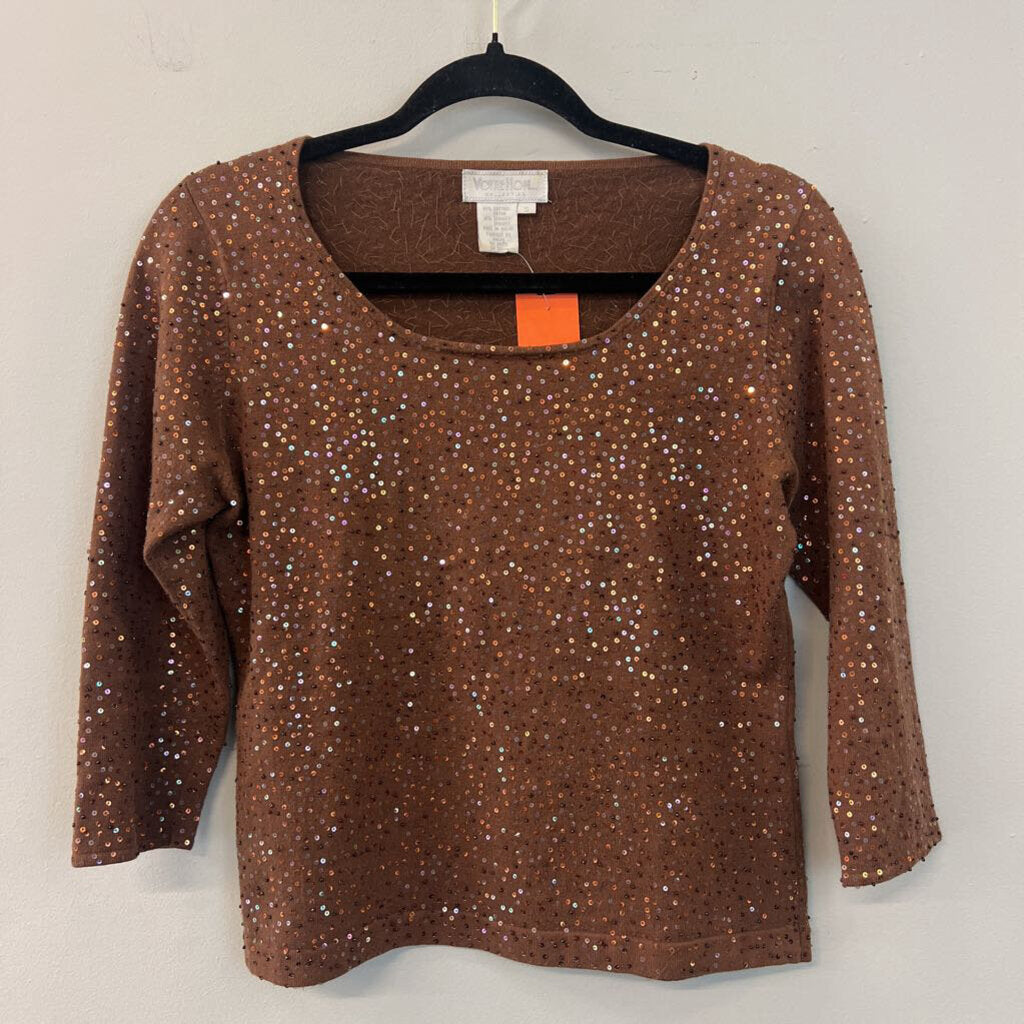 Votre Nom Brown Sequin Sweater Top Small