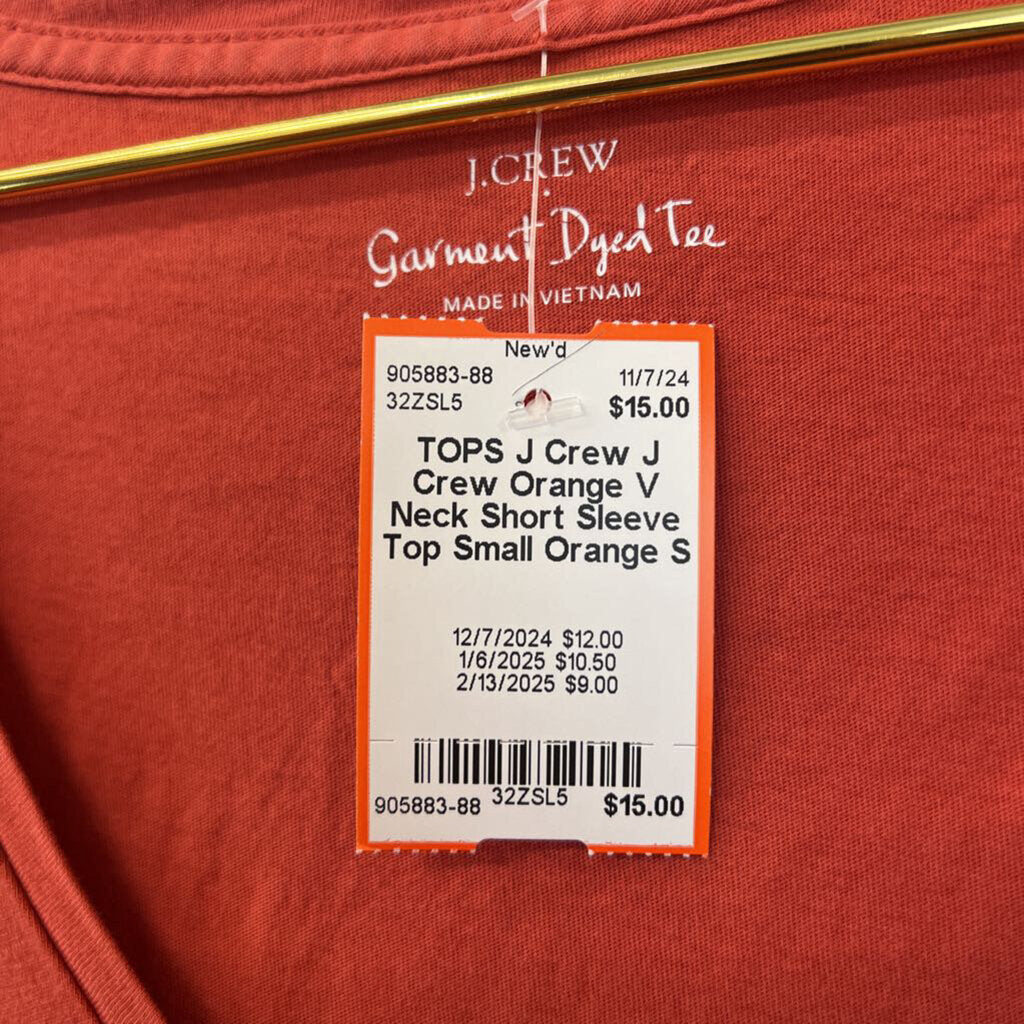 J Crew Orange V Neck Short Sleeve Top Small