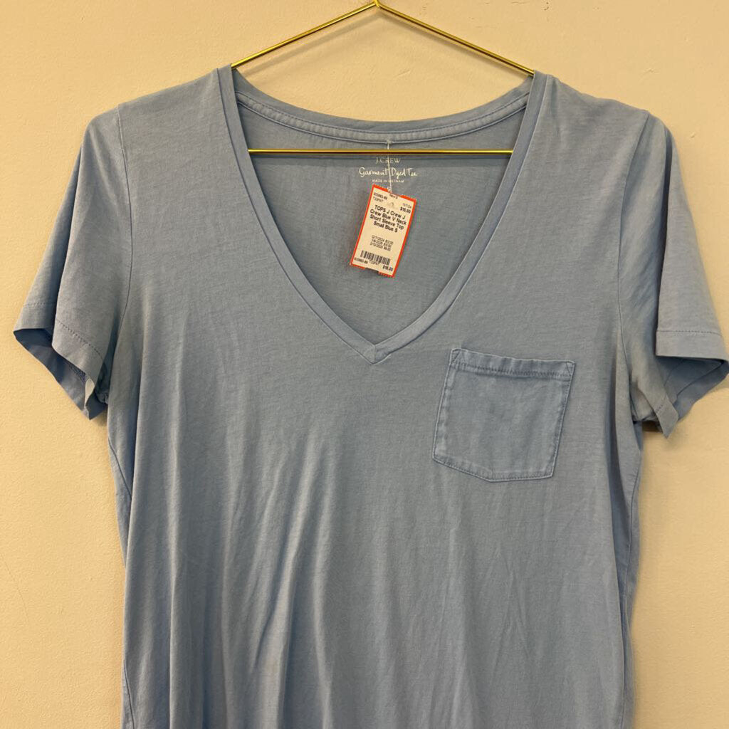 J Crew Blue V Neck Short Sleeve Top Small