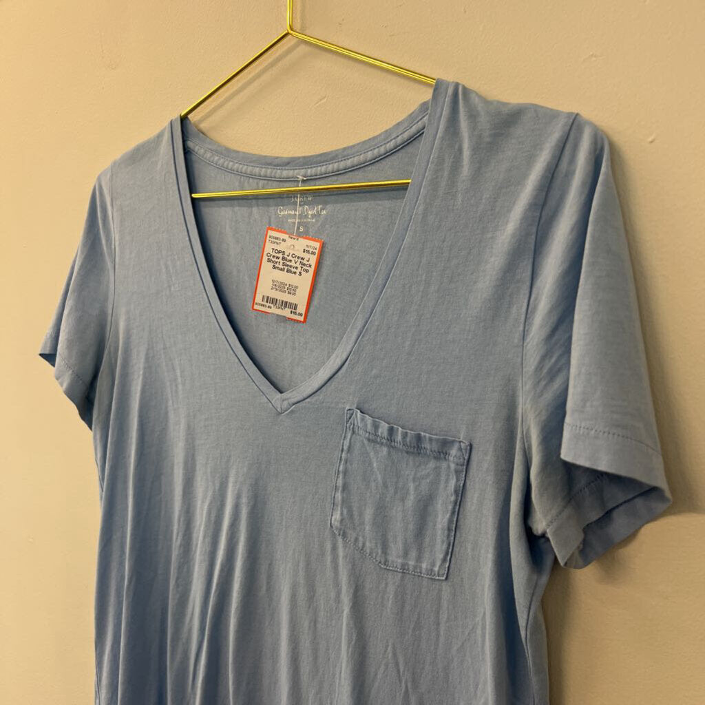 J Crew Blue V Neck Short Sleeve Top Small