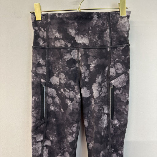 Athleta Black/ Grey Flower Print Athletic Leggings XXS