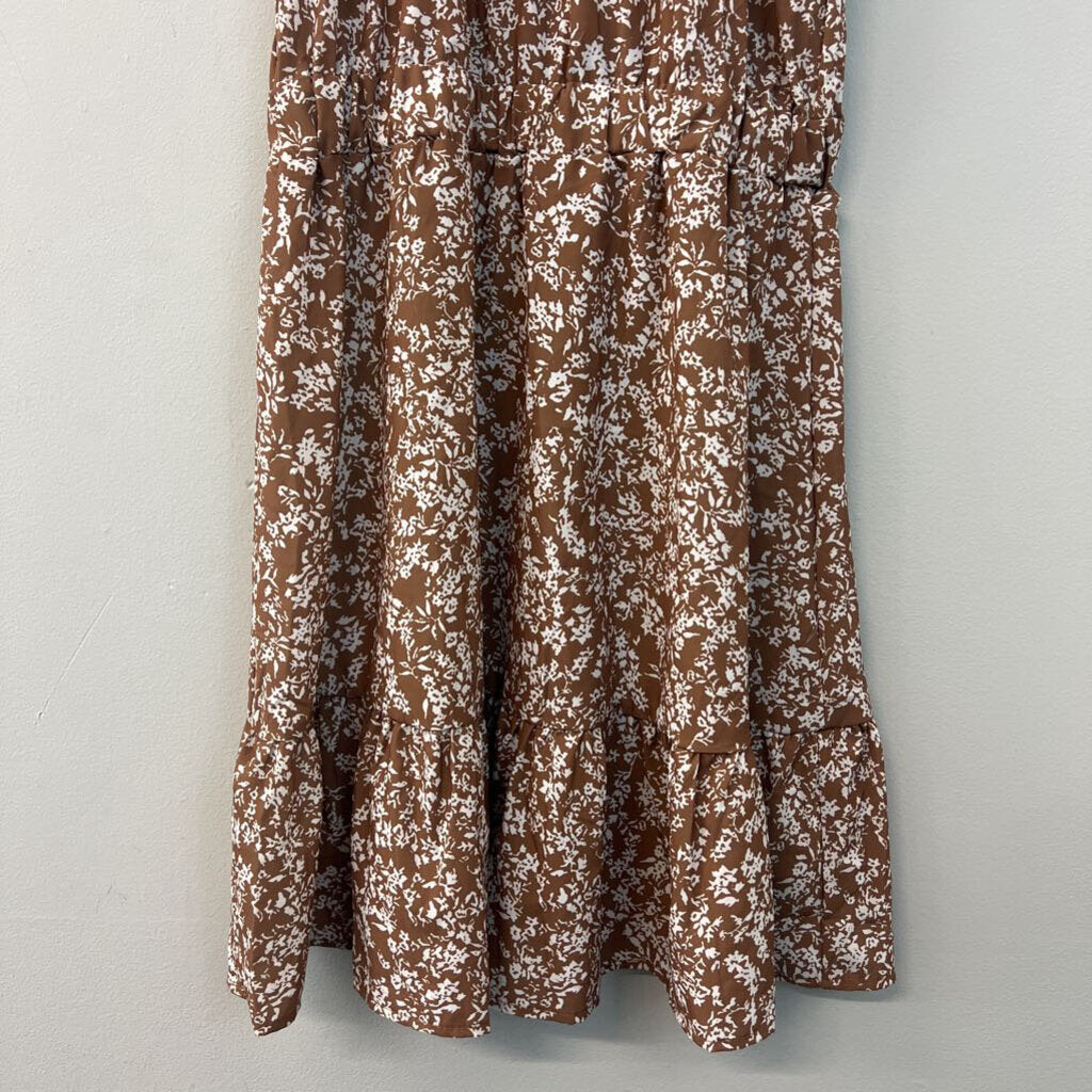 Brown/ White Print High Neck Dress Small