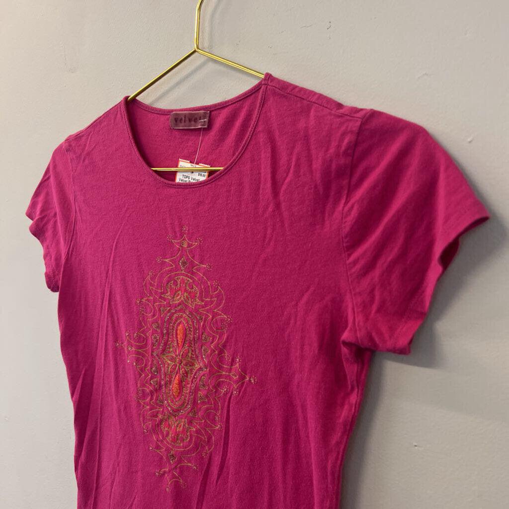 Velvet Pink/ Gold Short Sleeve Print Top Extra Small