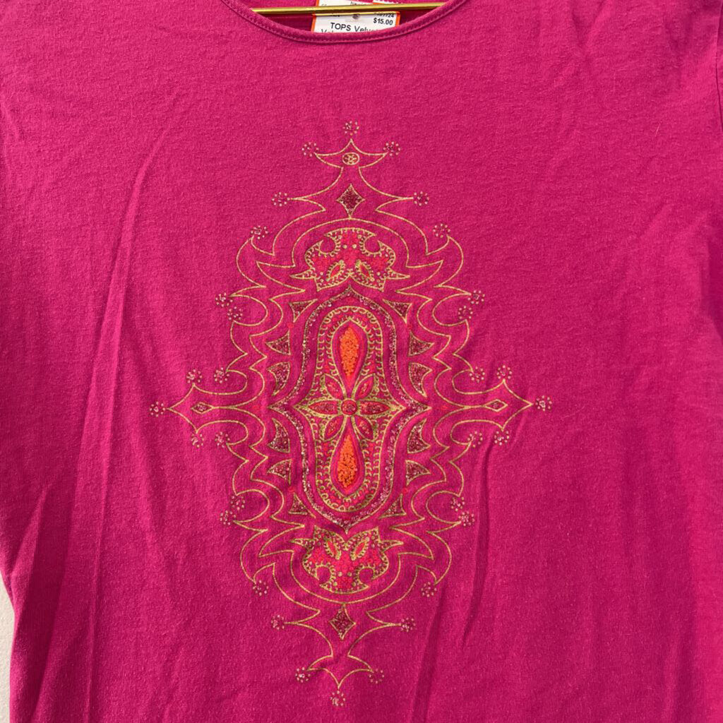 Velvet Pink/ Gold Short Sleeve Print Top Extra Small