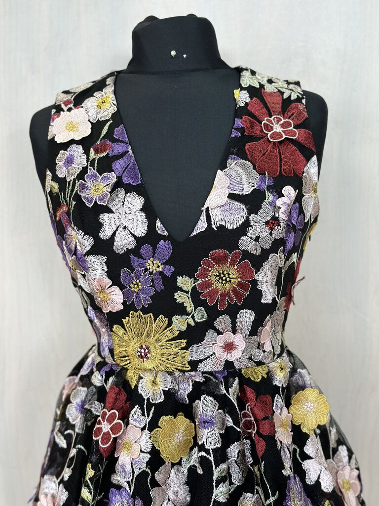 Endless Rose Black/ Multi 3D Flower Sleevleess V Neck Mini Dress Medium