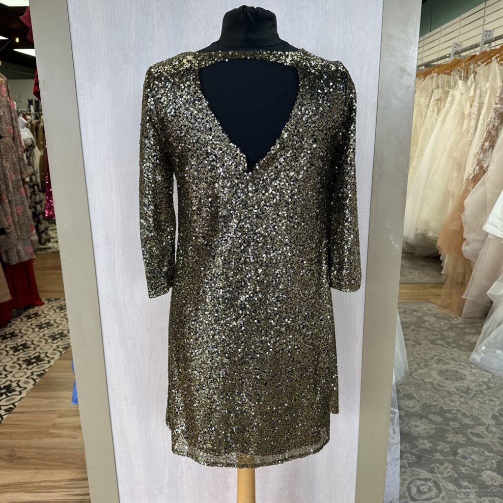 Worthington Black/ Gold Sequin Mini Dress Extra Small