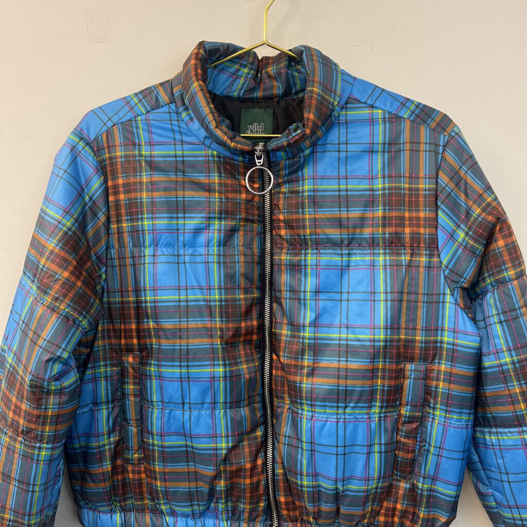 Wild Fable Blue/ Brown Plaid Puffer Jacket Large