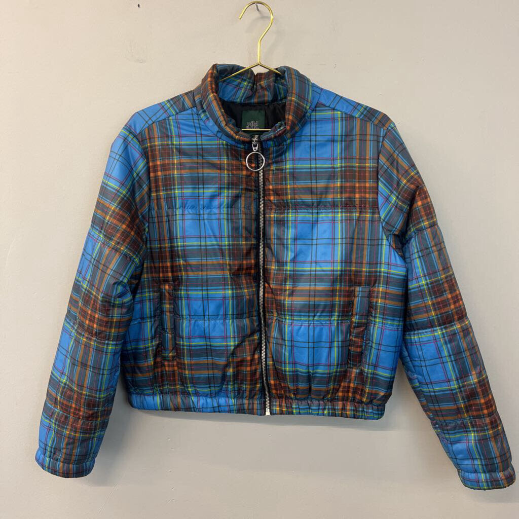 Wild Fable Blue/ Brown Plaid Puffer Jacket Large