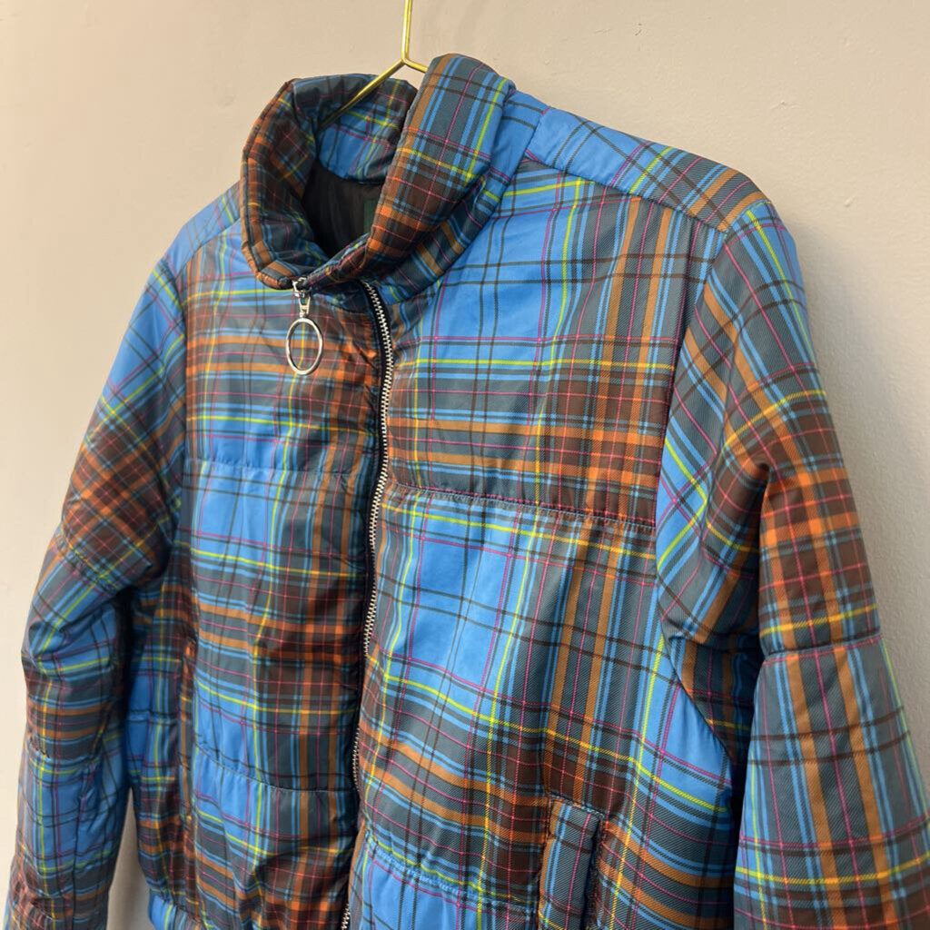 Wild Fable Blue/ Brown Plaid Puffer Jacket Large