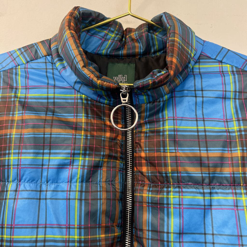 Wild Fable Blue/ Brown Plaid Puffer Jacket Large