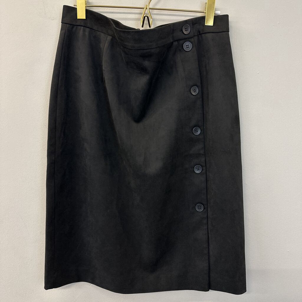 H&M Black Suede Side Button Midi Pencil Skirt 10