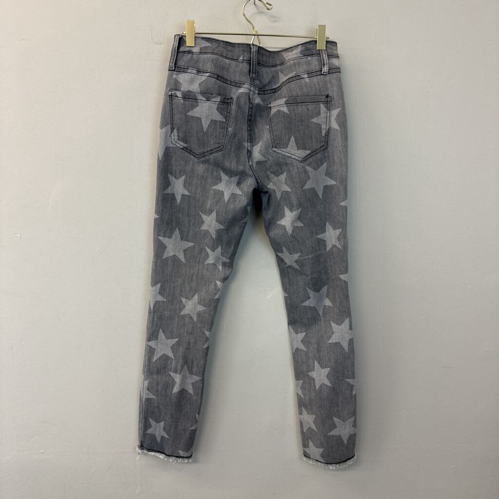 Easel Grey Star Print Distressed Jeans Small