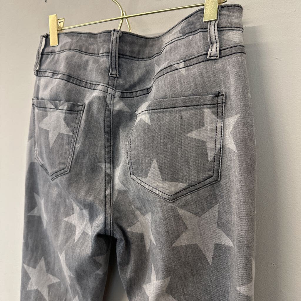 Easel Grey Star Print Distressed Jeans Small