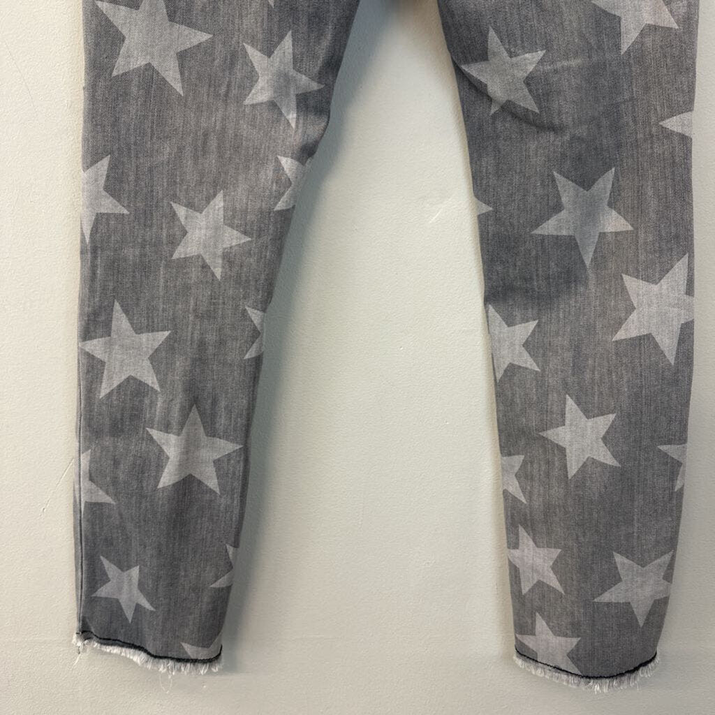 Easel Grey Star Print Distressed Jeans Small