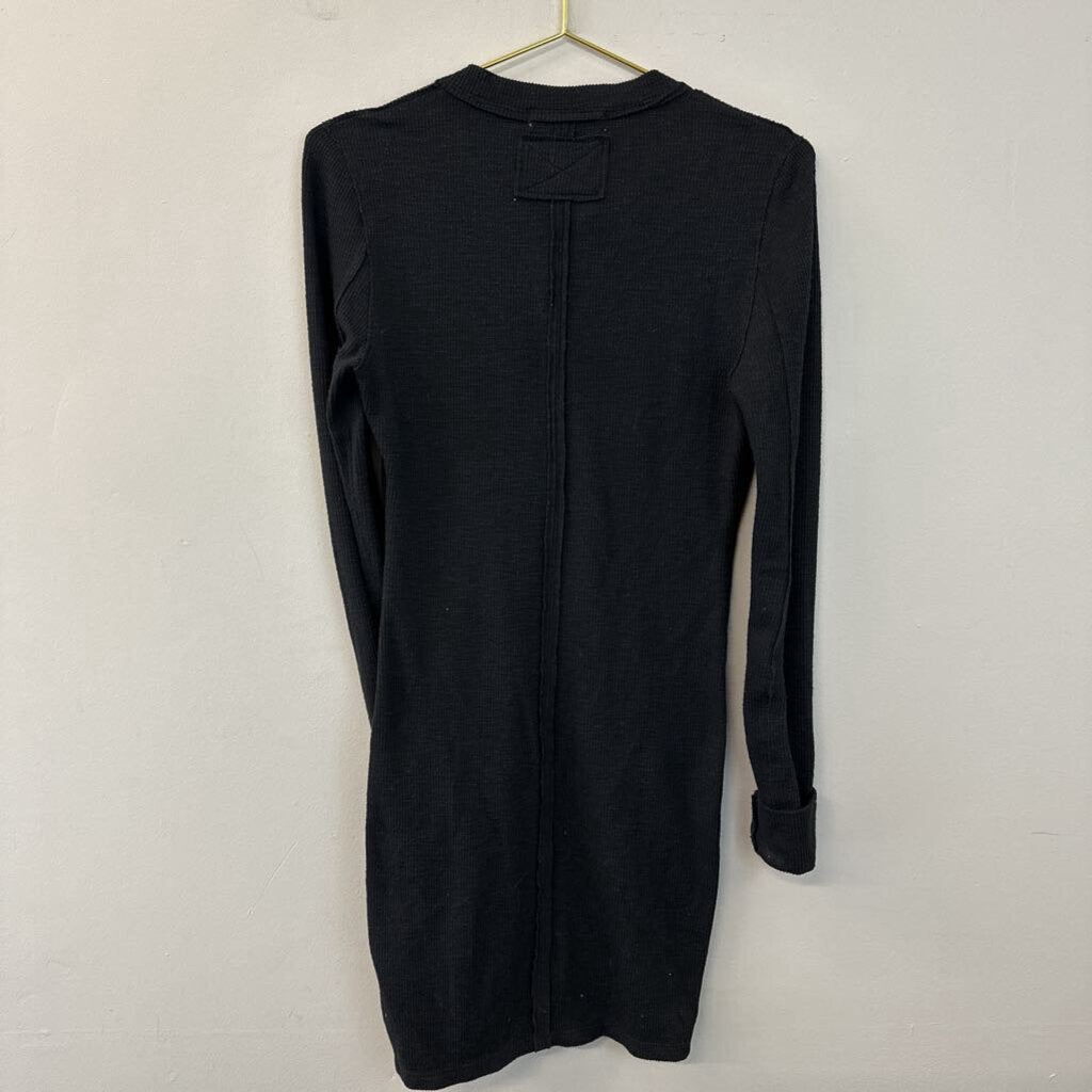 We The Free Black Ribbed Button Front Long Sleeve Dress Extra Small