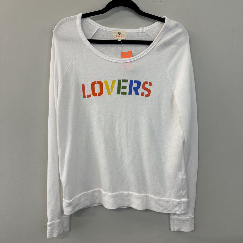 Sundry White Long Sleeve Multi Color 'Lovers' Graphic Top 2