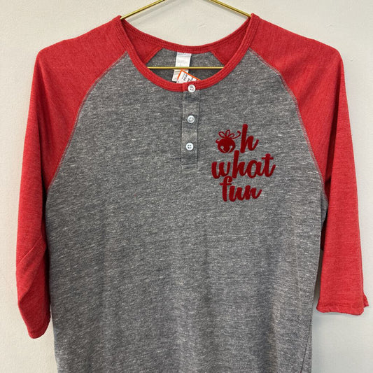 Red/ Grey 'Oh What Fun' Henley Tee Medium