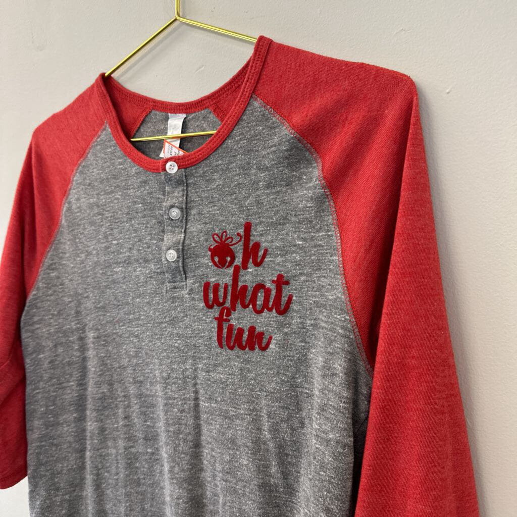 Red/ Grey 'Oh What Fun' Henley Tee Medium