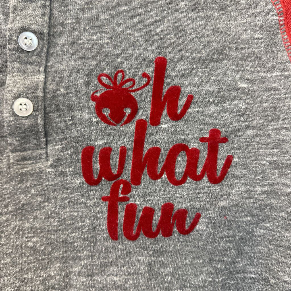 Red/ Grey 'Oh What Fun' Henley Tee Medium