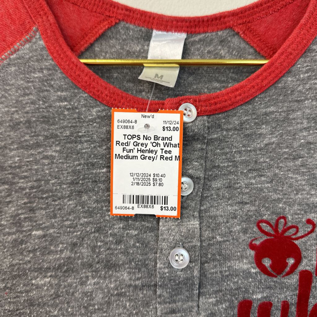 Red/ Grey 'Oh What Fun' Henley Tee Medium