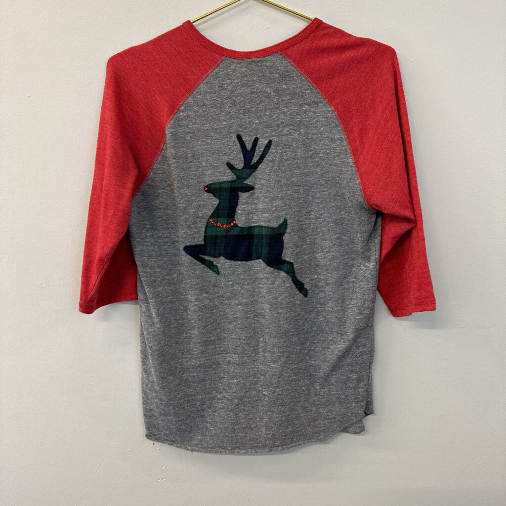 Red/ Grey 'Oh What Fun' Henley Tee Medium