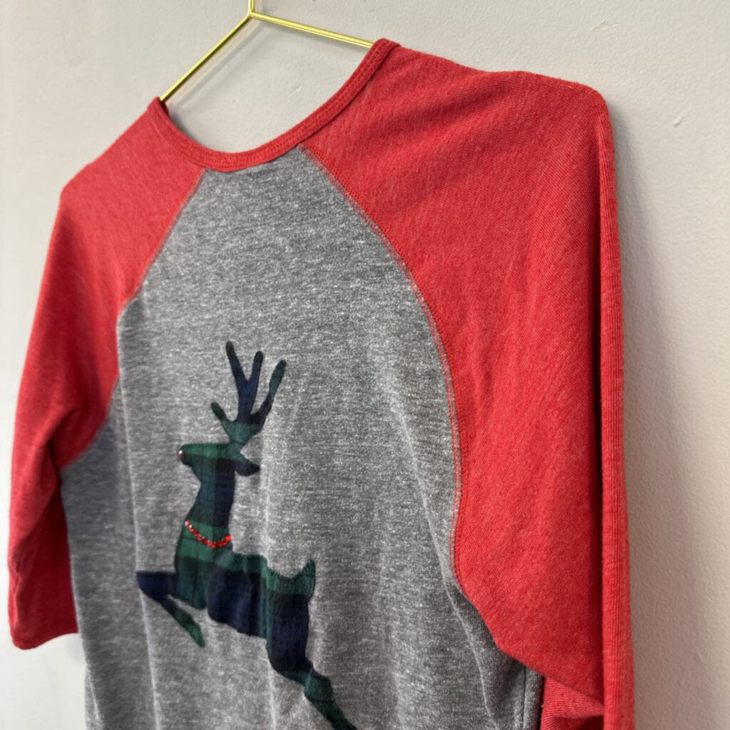 Red/ Grey 'Oh What Fun' Henley Tee Medium