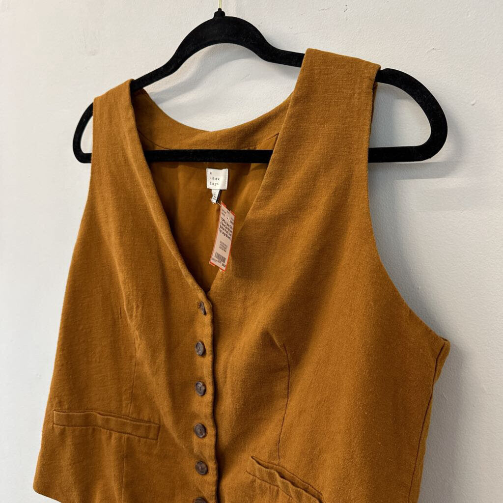 A New Day Brown Button Front Vest Top Large