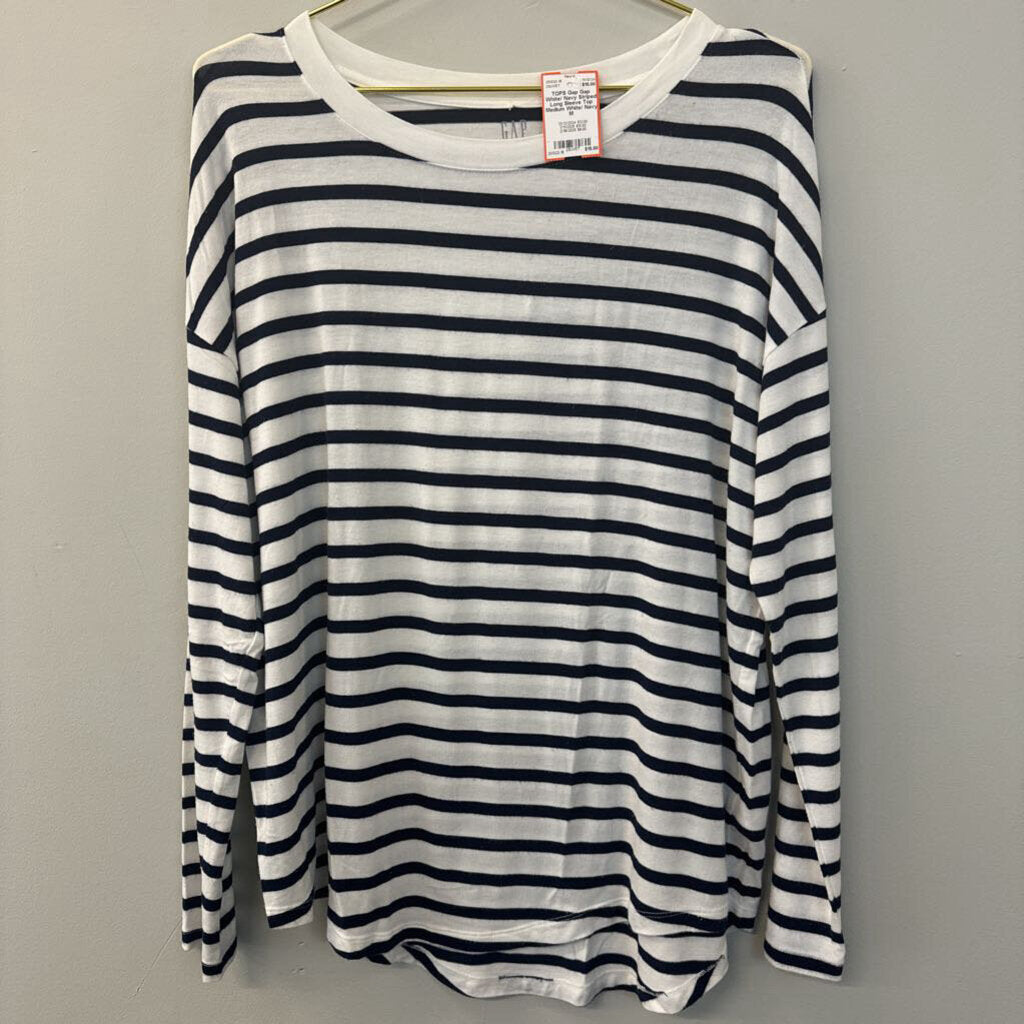 Gap White/ Navy Striped Long Sleeve Top Medium