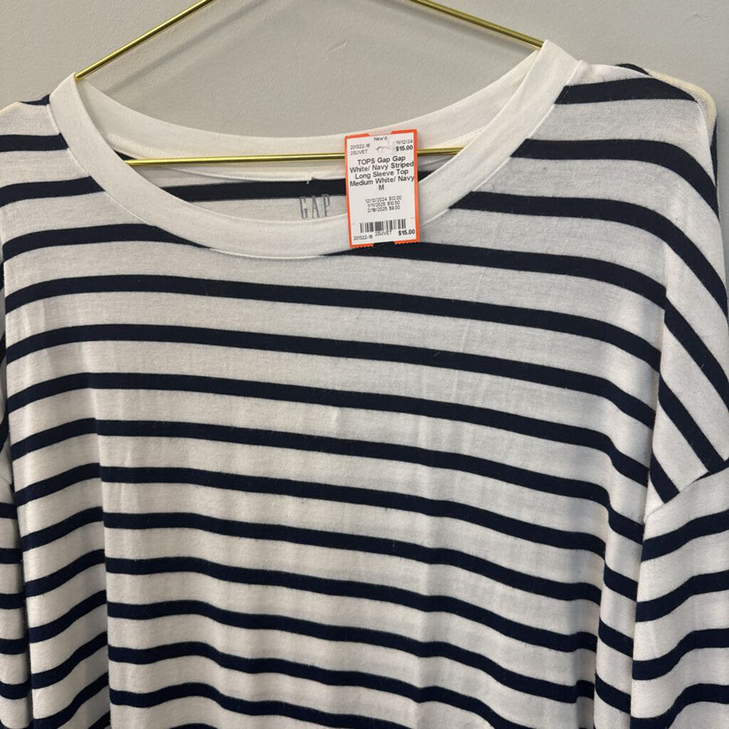 Gap White/ Navy Striped Long Sleeve Top Medium