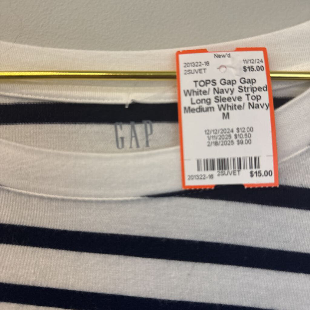 Gap White/ Navy Striped Long Sleeve Top Medium