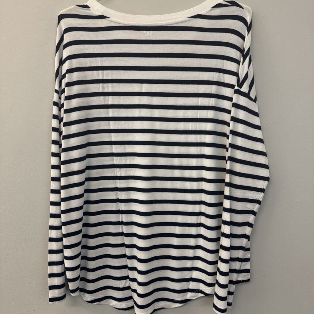 Gap White/ Navy Striped Long Sleeve Top Medium