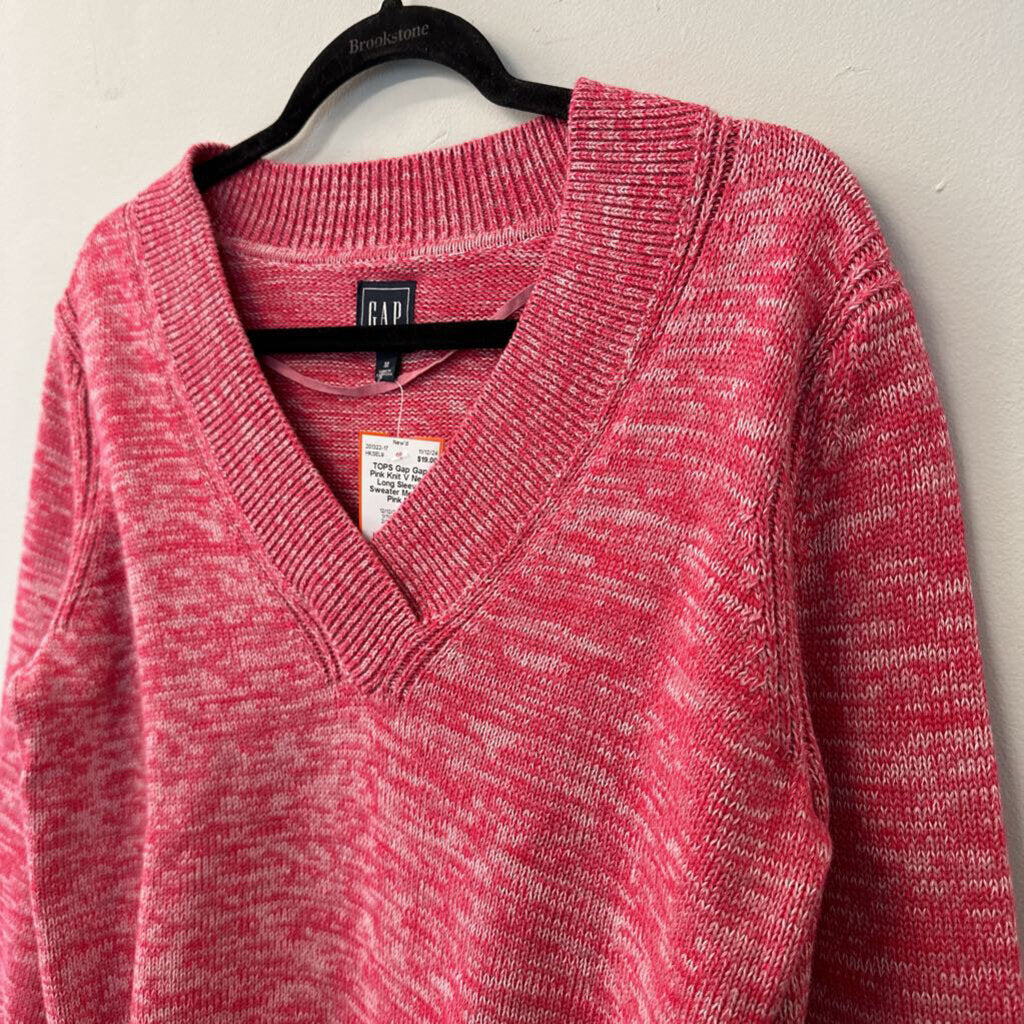 Gap Pink Knit V Neck Long Sleeve Sweater Medium