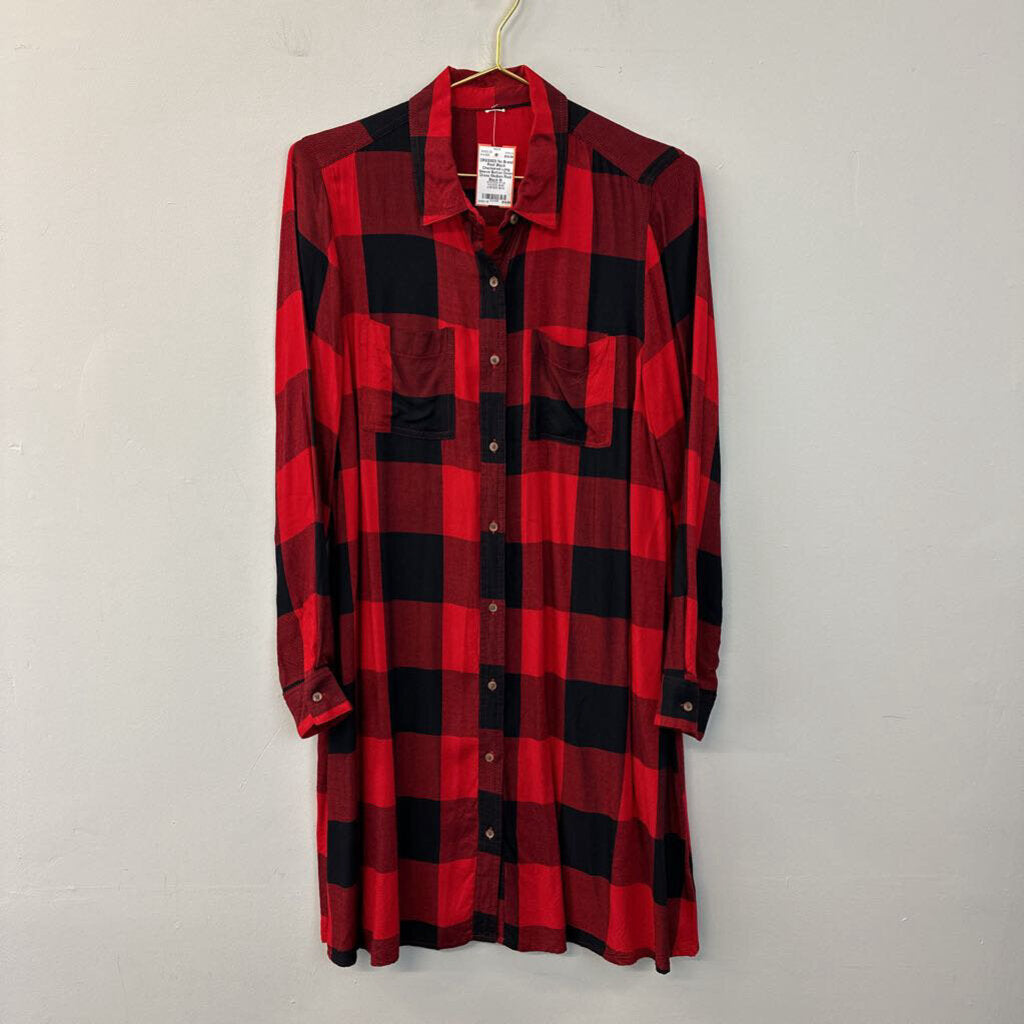 Red/ Black Checkered Long Sleeve Button Down Dress Medium