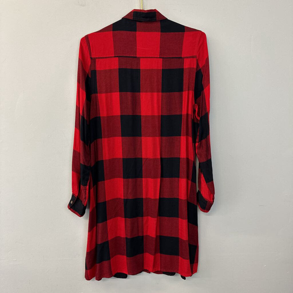 Red/ Black Checkered Long Sleeve Button Down Dress Medium