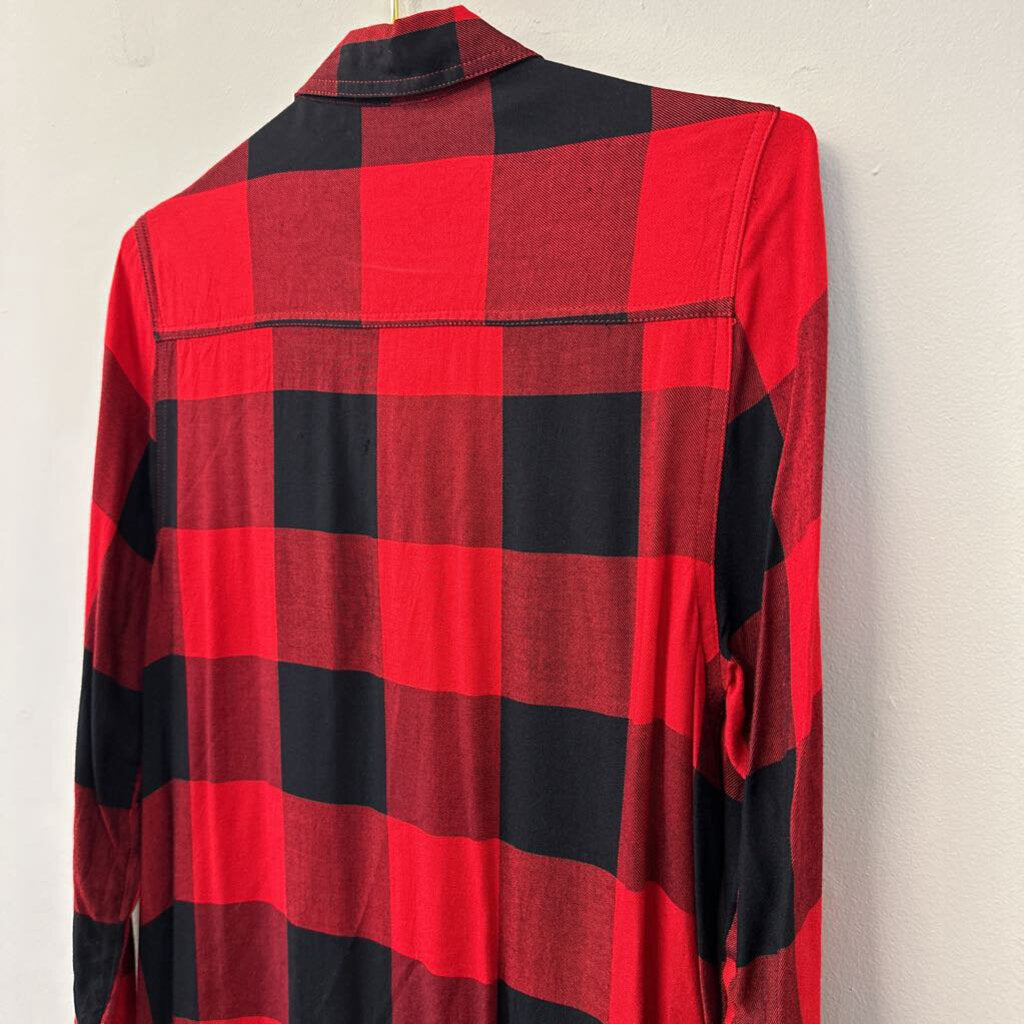 Red/ Black Checkered Long Sleeve Button Down Dress Medium