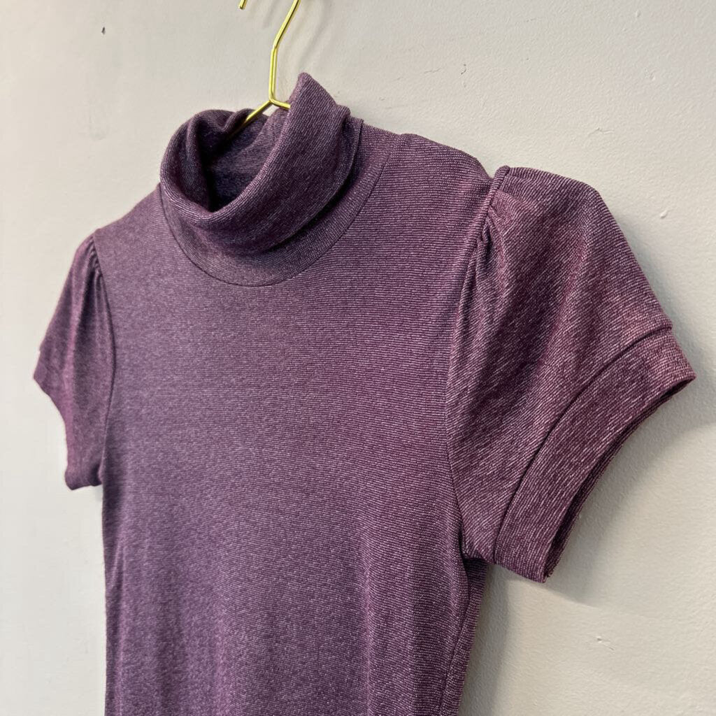 Michael Stars Purple Short Puff Sleeve Turtleneck Top Small