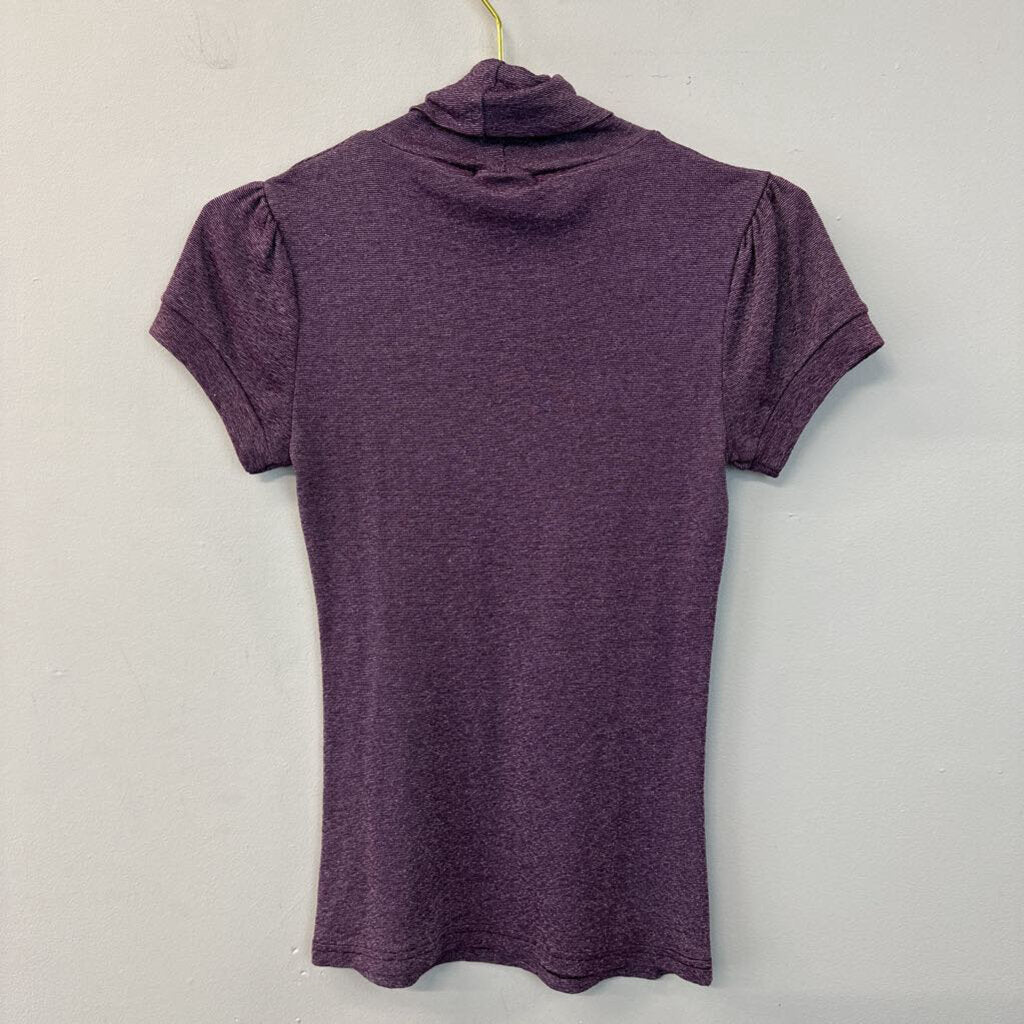 Michael Stars Purple Short Puff Sleeve Turtleneck Top Small