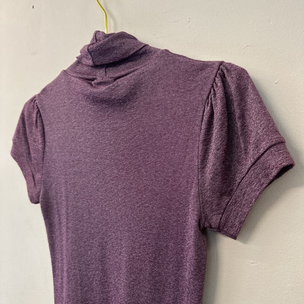 Michael Stars Purple Short Puff Sleeve Turtleneck Top Small