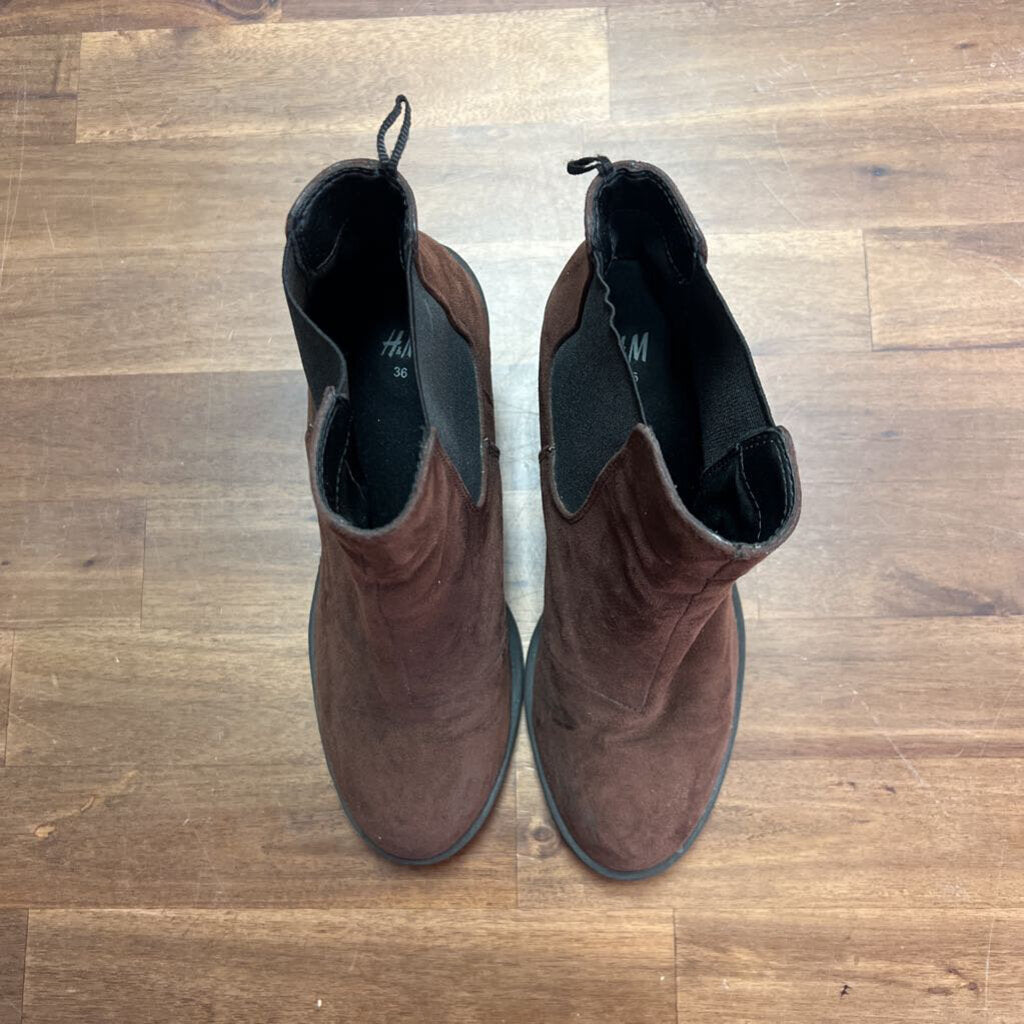 H&M Brown Suede Heel Ankle Boots 5.5