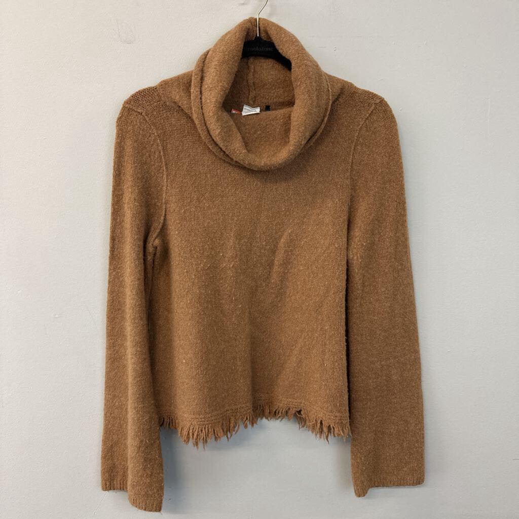 Akemi Kin by Anthropologie Brown Frayed Hem Long Sleeve Turtleneck Top Extra Small