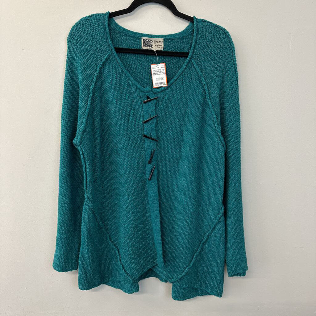 Habitat Teal Knit Long Sleeve Sweater Top With Black Buttons Large