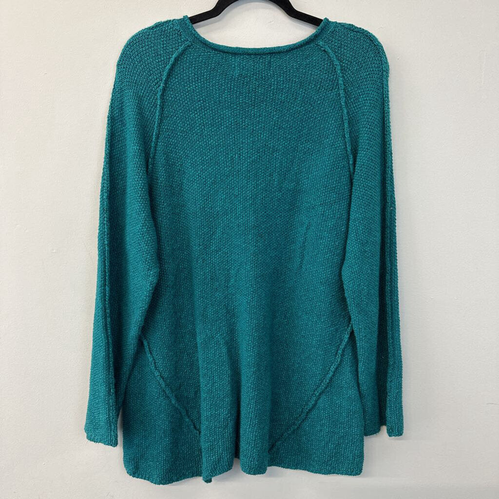 Habitat Teal Knit Long Sleeve Sweater Top With Black Buttons Large