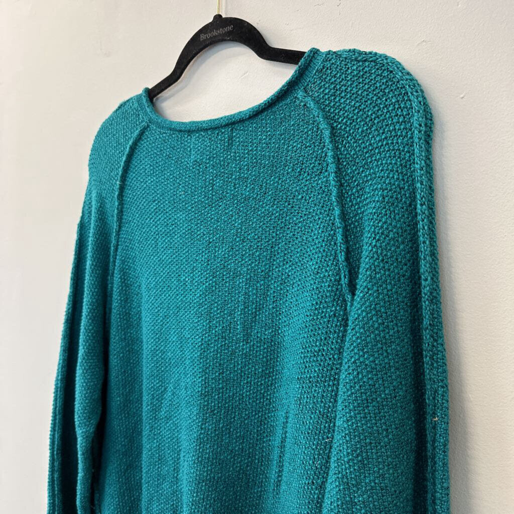 Habitat Teal Knit Long Sleeve Sweater Top With Black Buttons Large