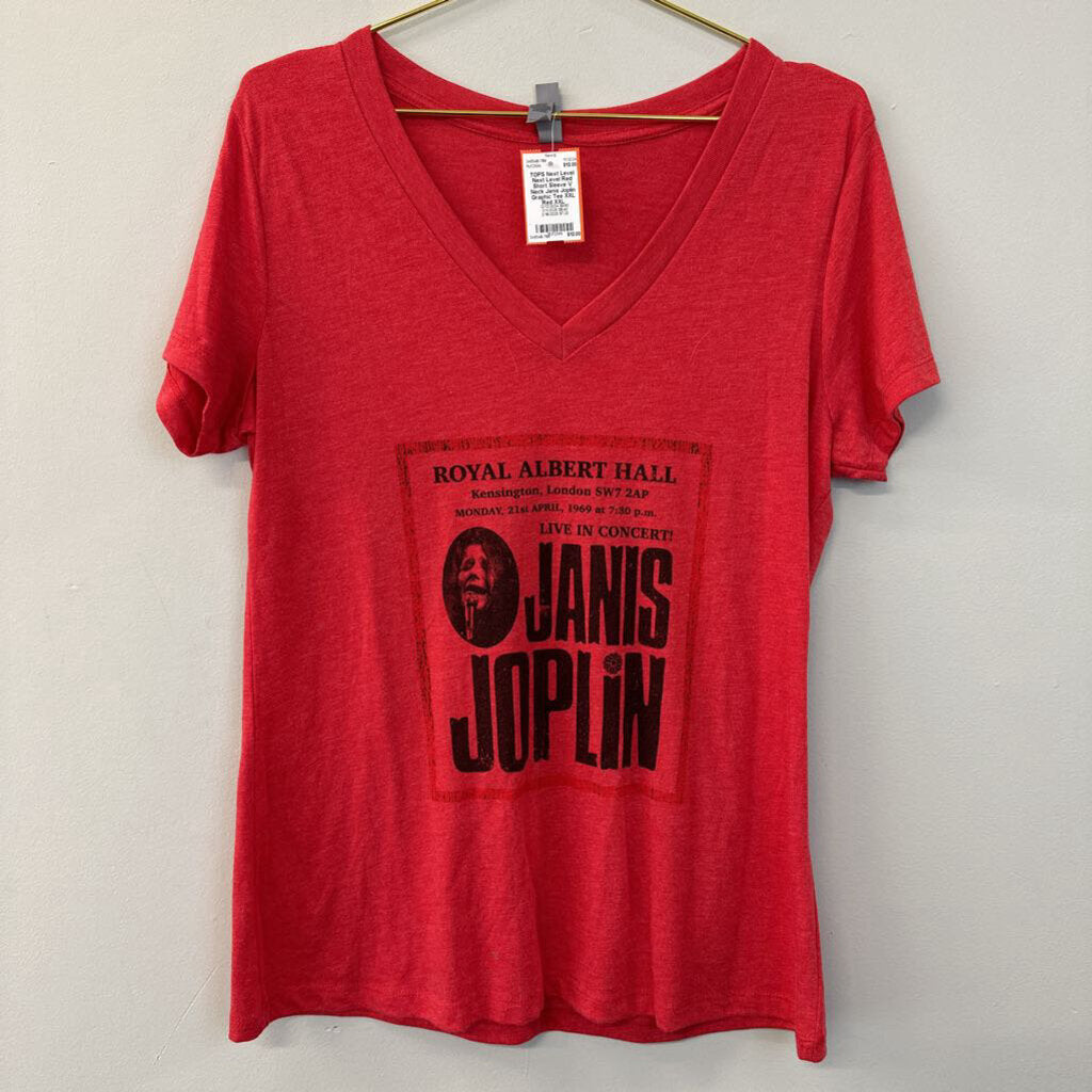 Next Level Red Short Sleeve V Neck Janis Joplin Graphic Tee XXL